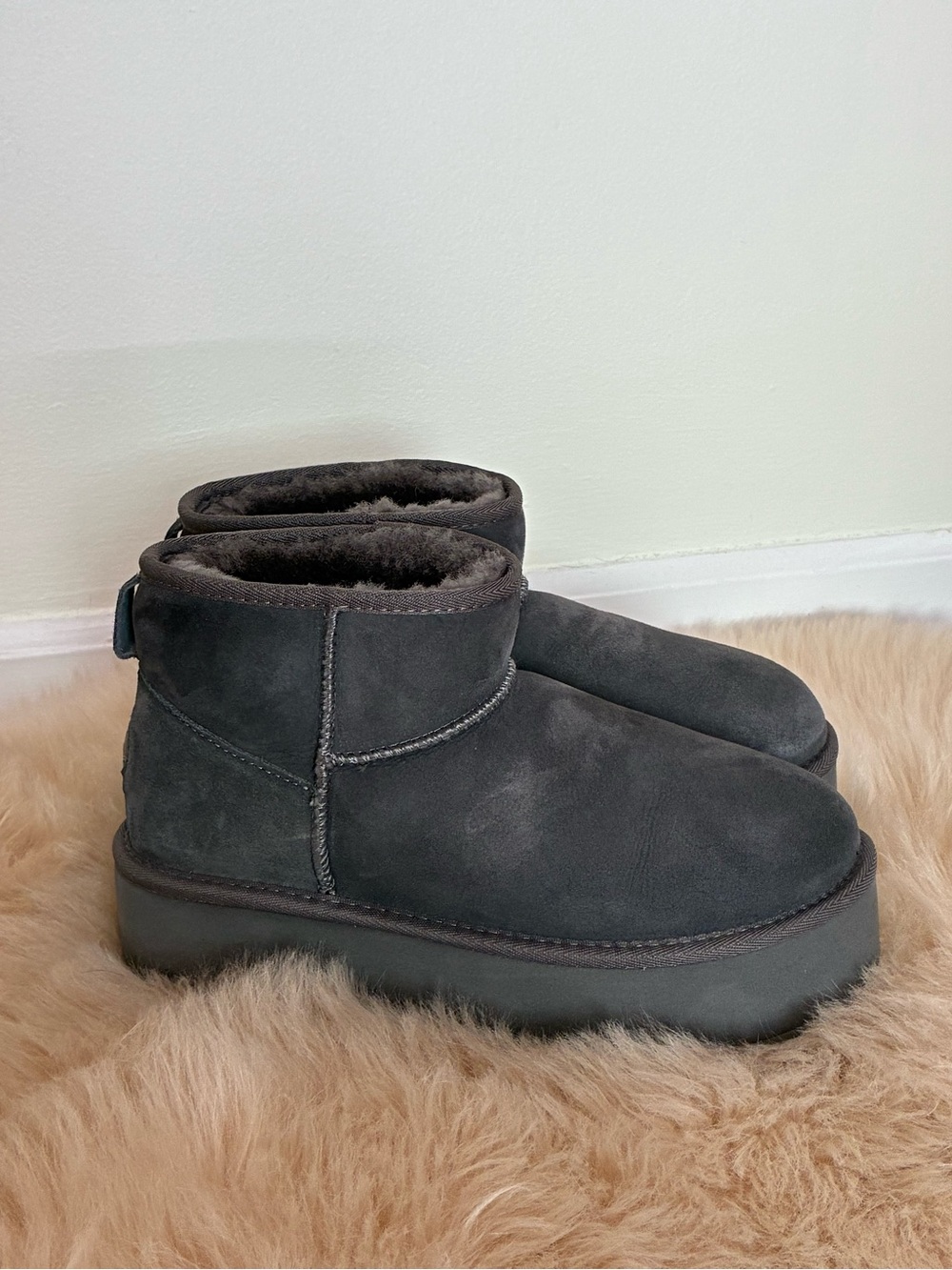 Gray platform ankle boots